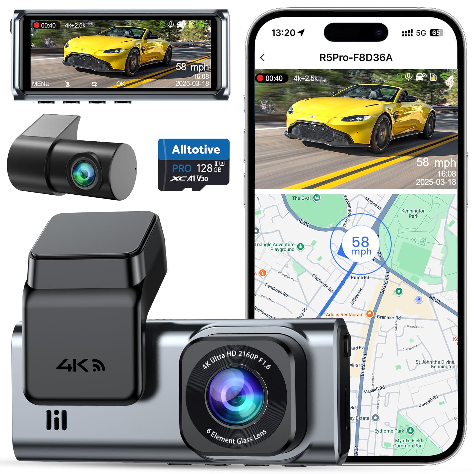 Alltotive R5 Pro Dash Cam 4K/2.5K Doppia con WiFi 5GHz