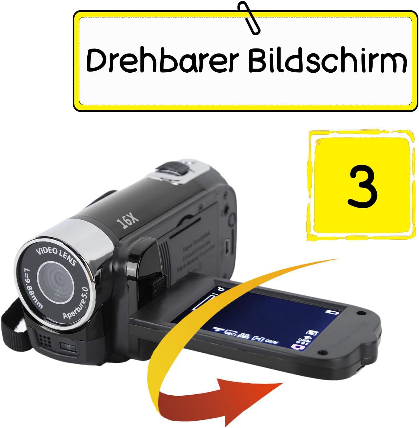 Videocamera 16x 1080P 30FPS con Schermo Girevole - immagine 4