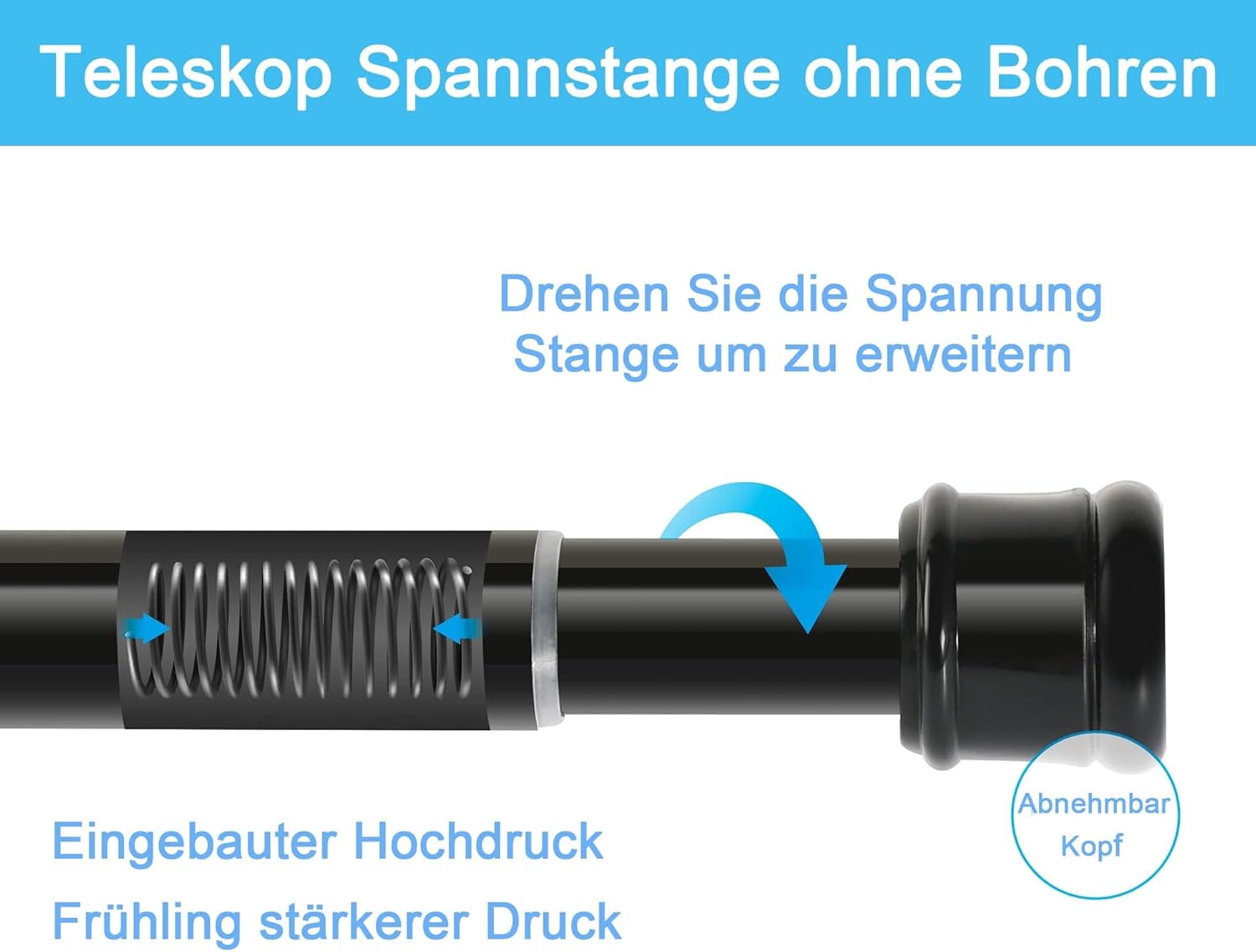 Asta per Tenda Doccia Telescopica 300cm, Bianca - immagine 5