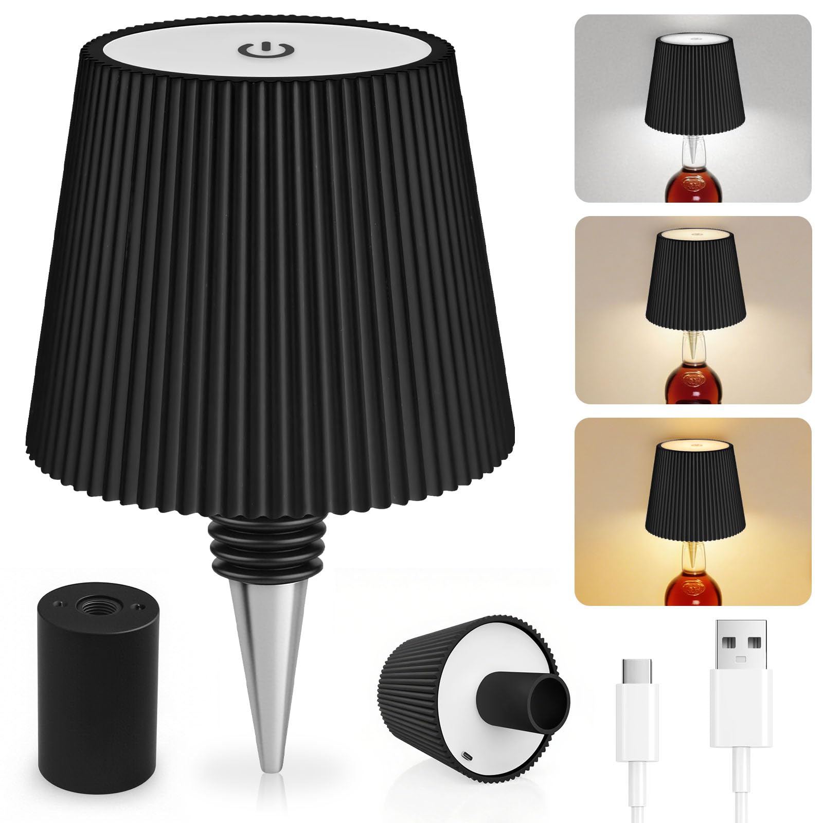 Lampada a Bottiglia Senza Fili Touch, Nera