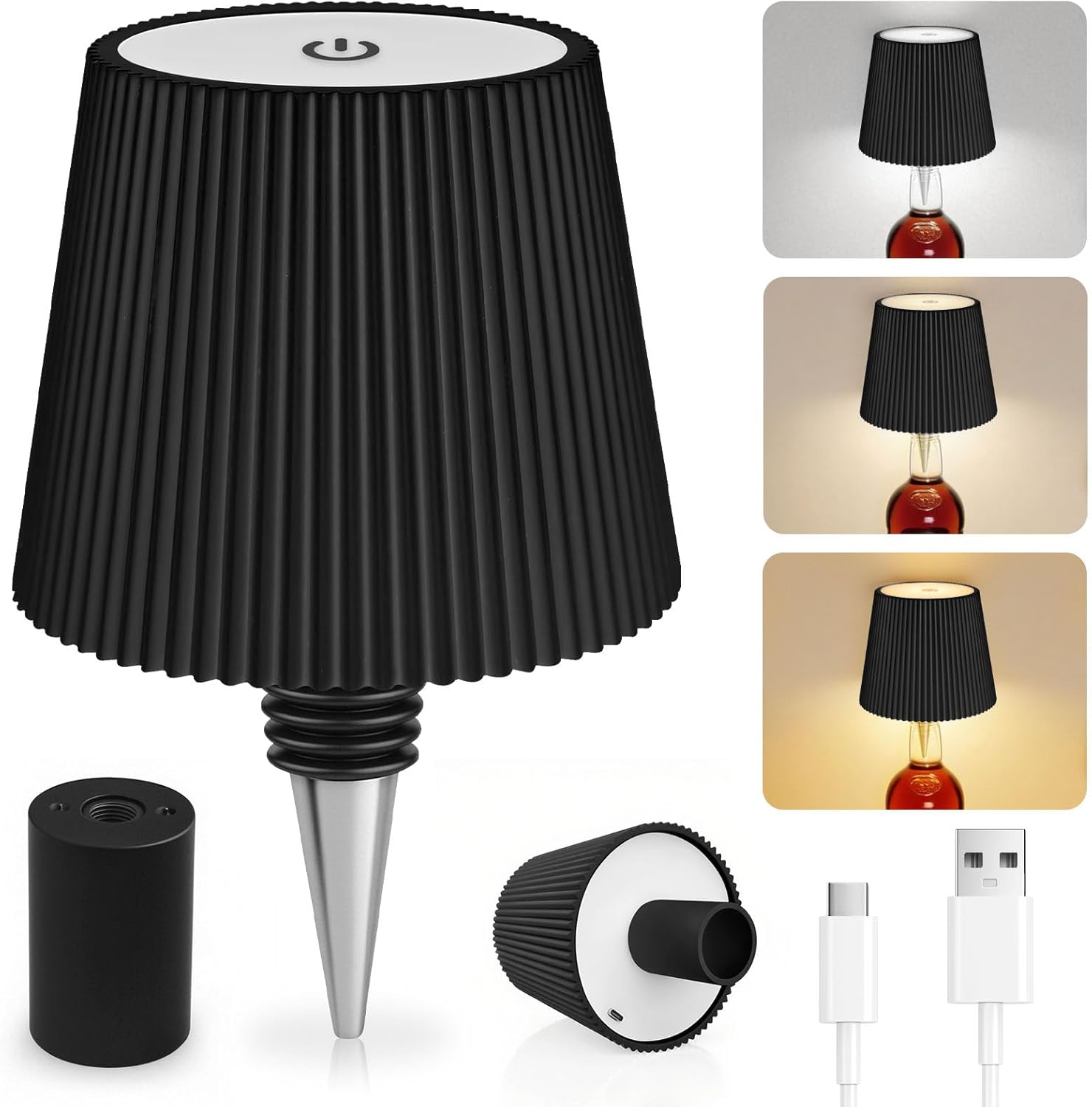 Lampada a Bottiglia Senza Fili Touch, Nera - immagine 1