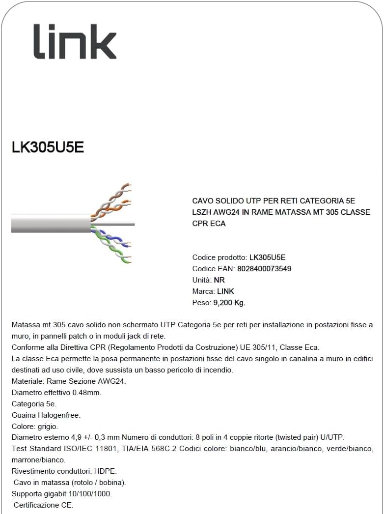 Link LK305U5E - Cavo UTP Categoria 5E Rame MT 305 - immagine 4