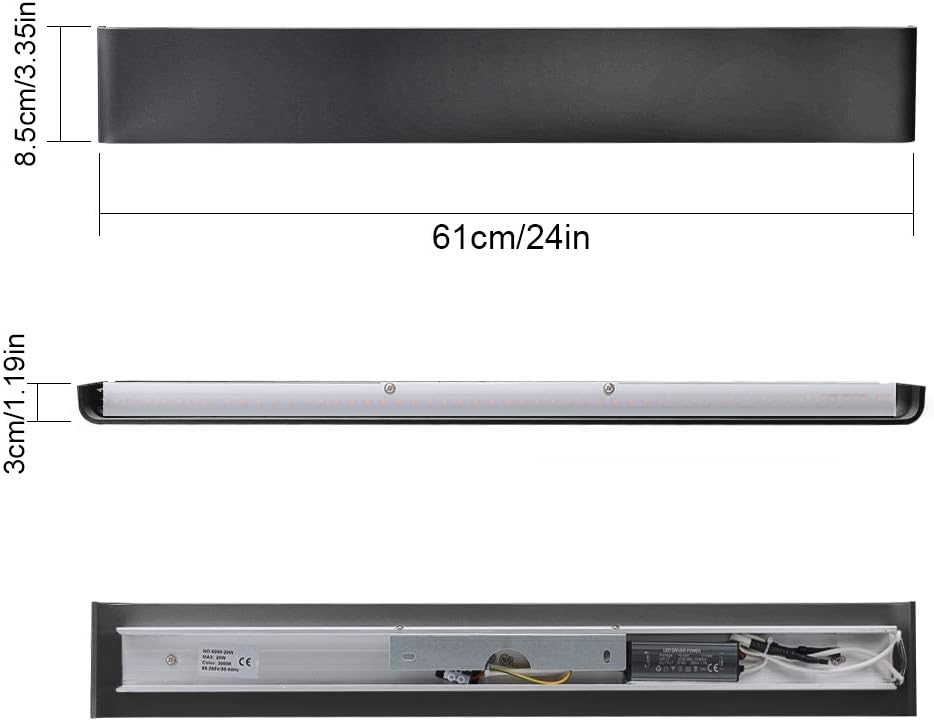 Klighten Lampada da Parete LED Interno 20W 60cm, Nera - immagine 3