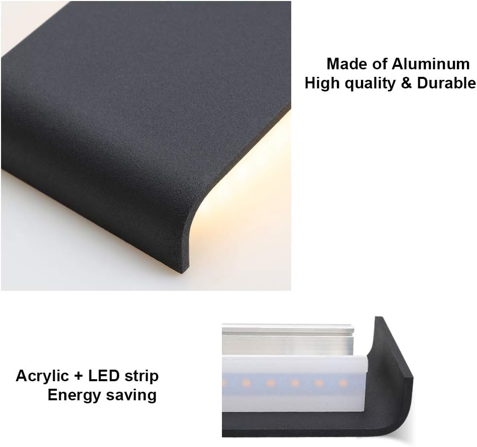 Klighten Lampada da Parete LED Interno 20W 60cm, Nera - immagine 4