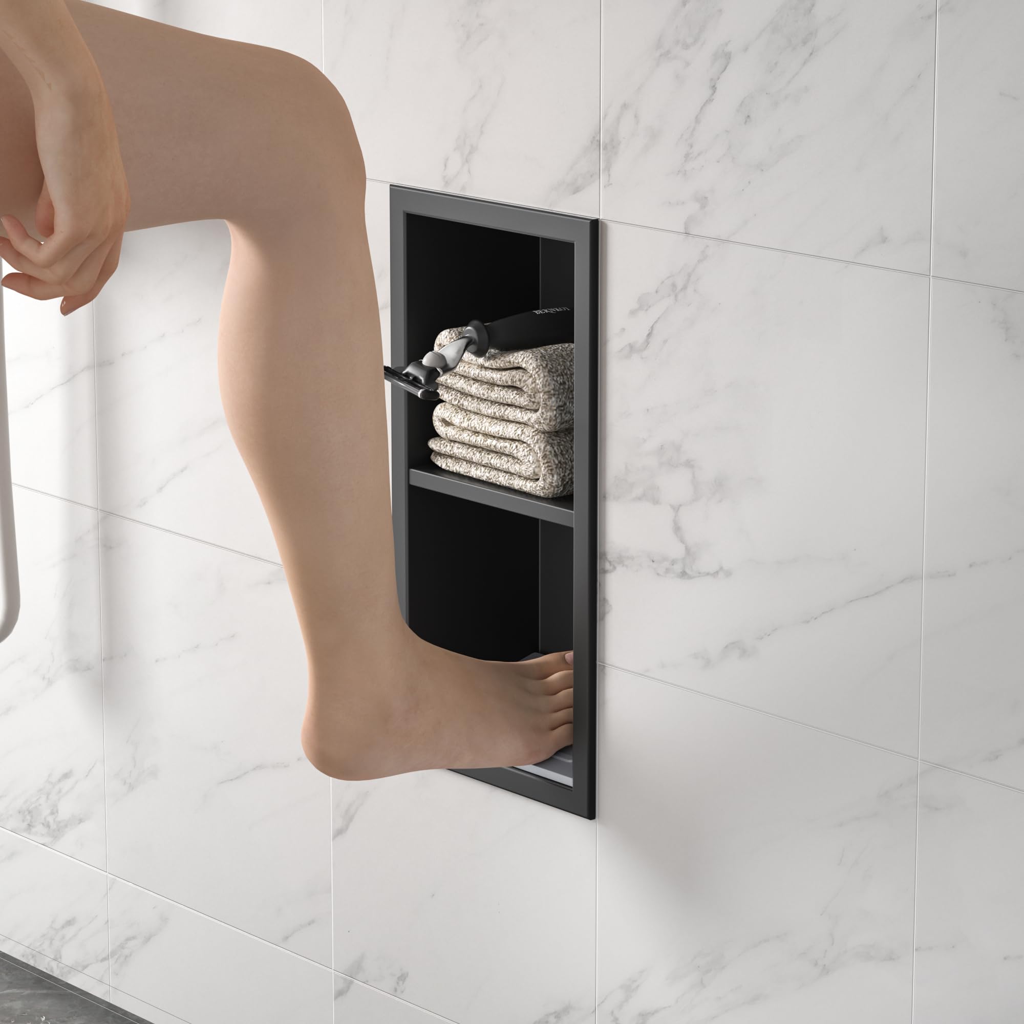 Nicchia da Parete Acciaio Inox 304 con Ripiano Nero Opaco