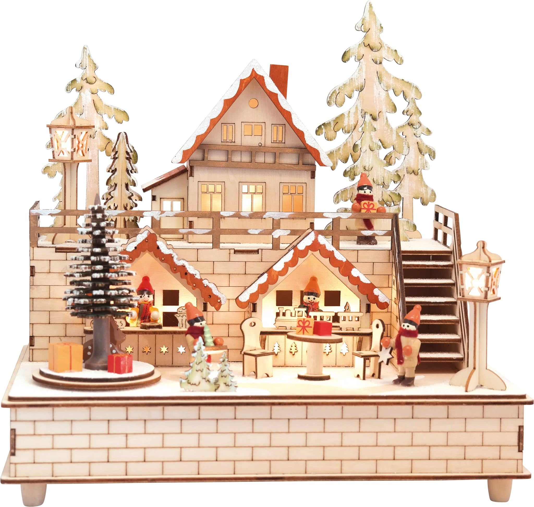HGD Christmas Town con Carillon, Legno, Beige, 30 x 21 x 29.5 cm