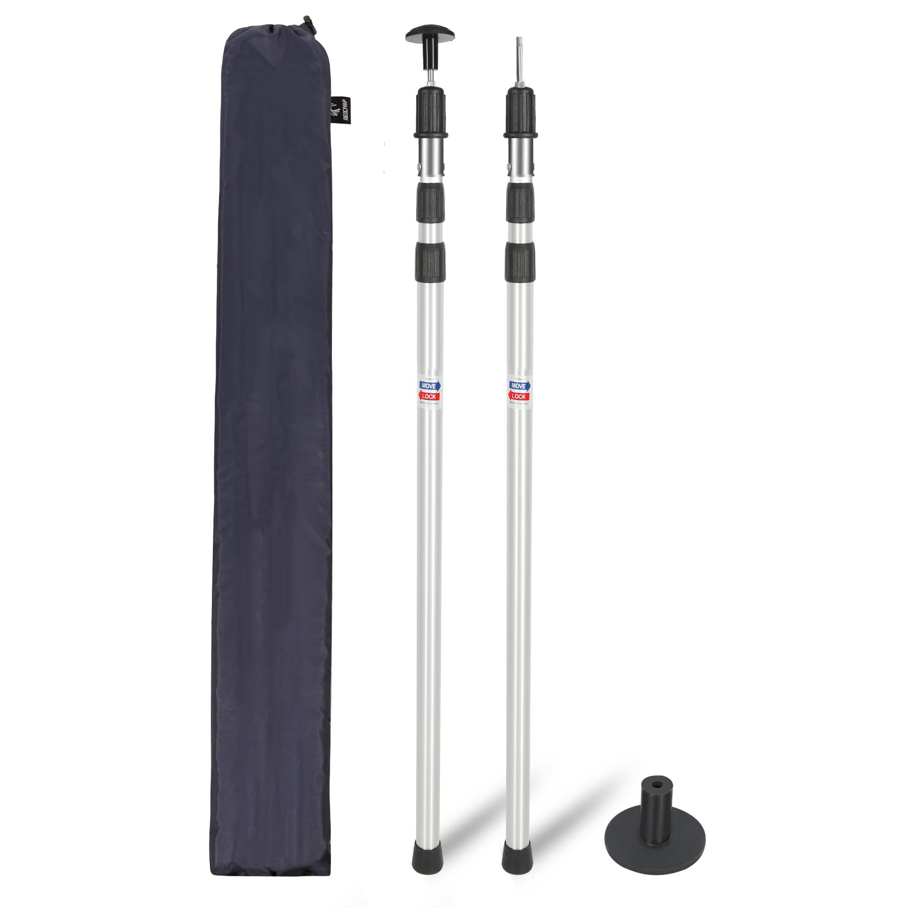 REDCAMP Set di 2 aste telescopiche in alluminio, 230 cm, per campeggio, tenda telescopica, regolabile, multiuso per tenda, tettoia, veranda, parasole, telone Headroom, argento