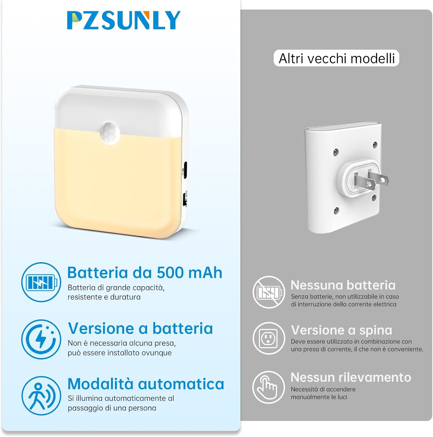Luce Notturna LED con Sensore Movimento (6 pz) - immagine 2