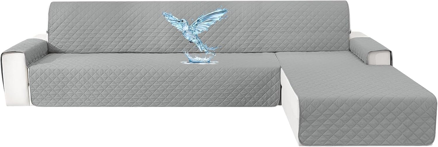 Copridivano Impermeabile 4 Posti con Penisola Grigio - immagine 1