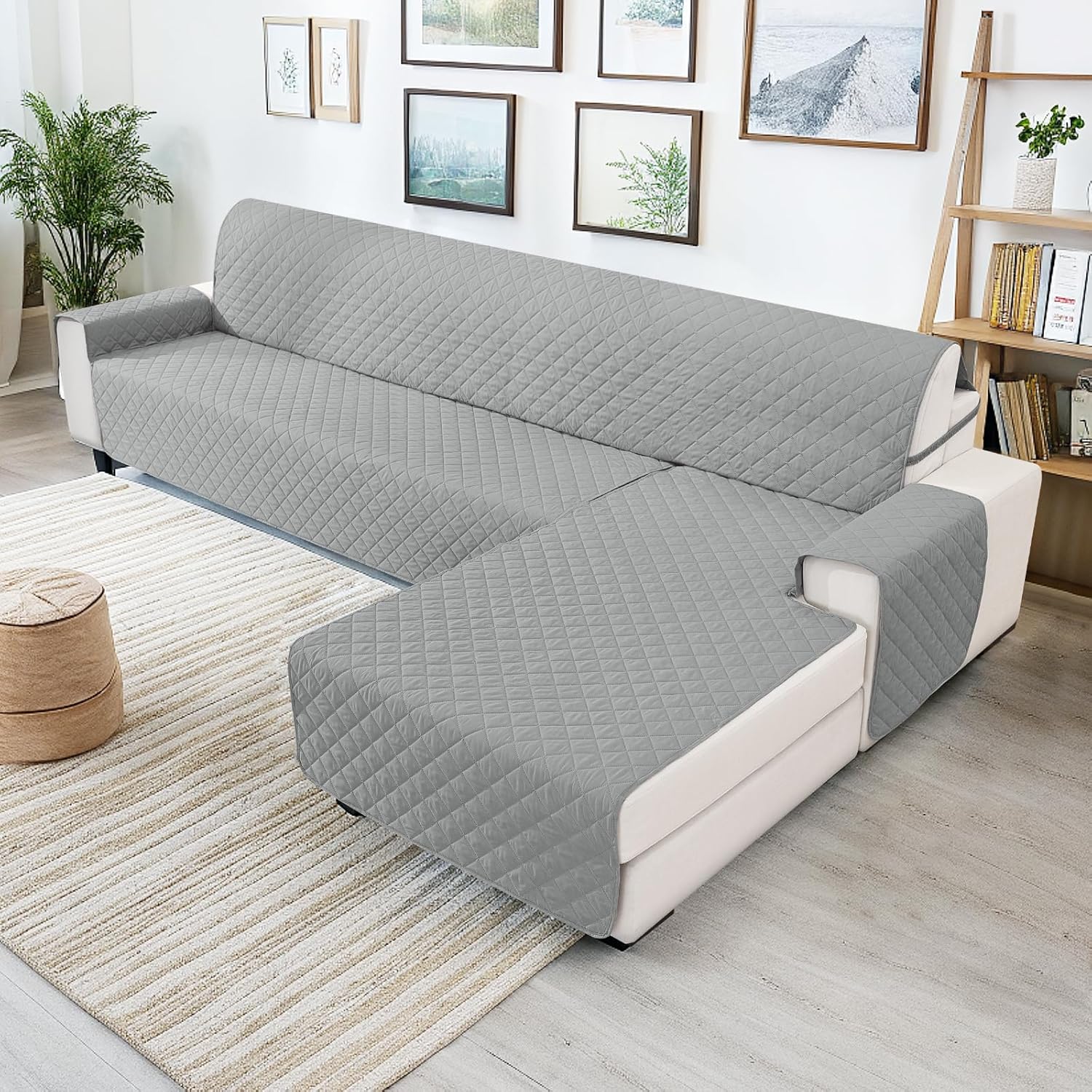 Copridivano Impermeabile 4 Posti con Penisola Grigio - immagine 2