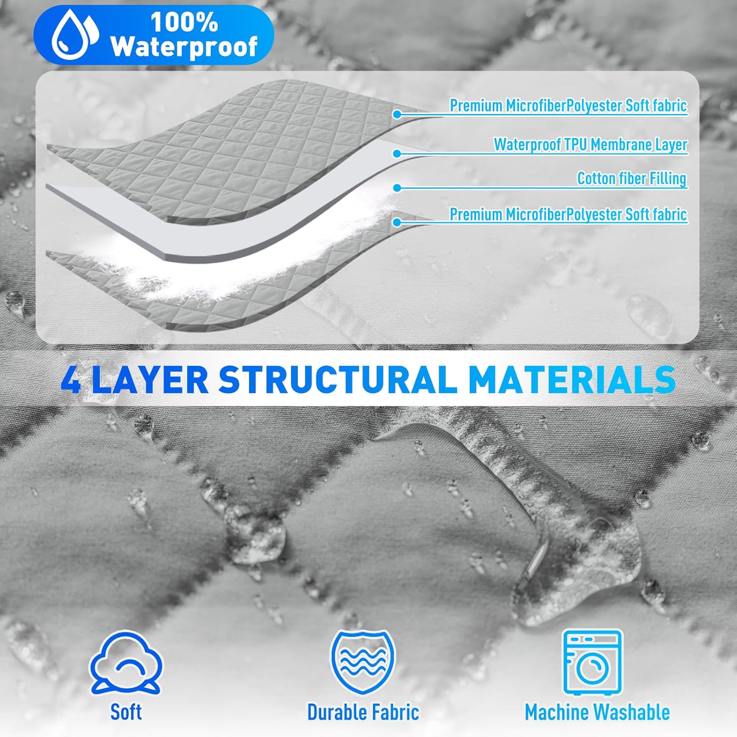 Copridivano Impermeabile 4 Posti con Penisola Grigio - immagine 4