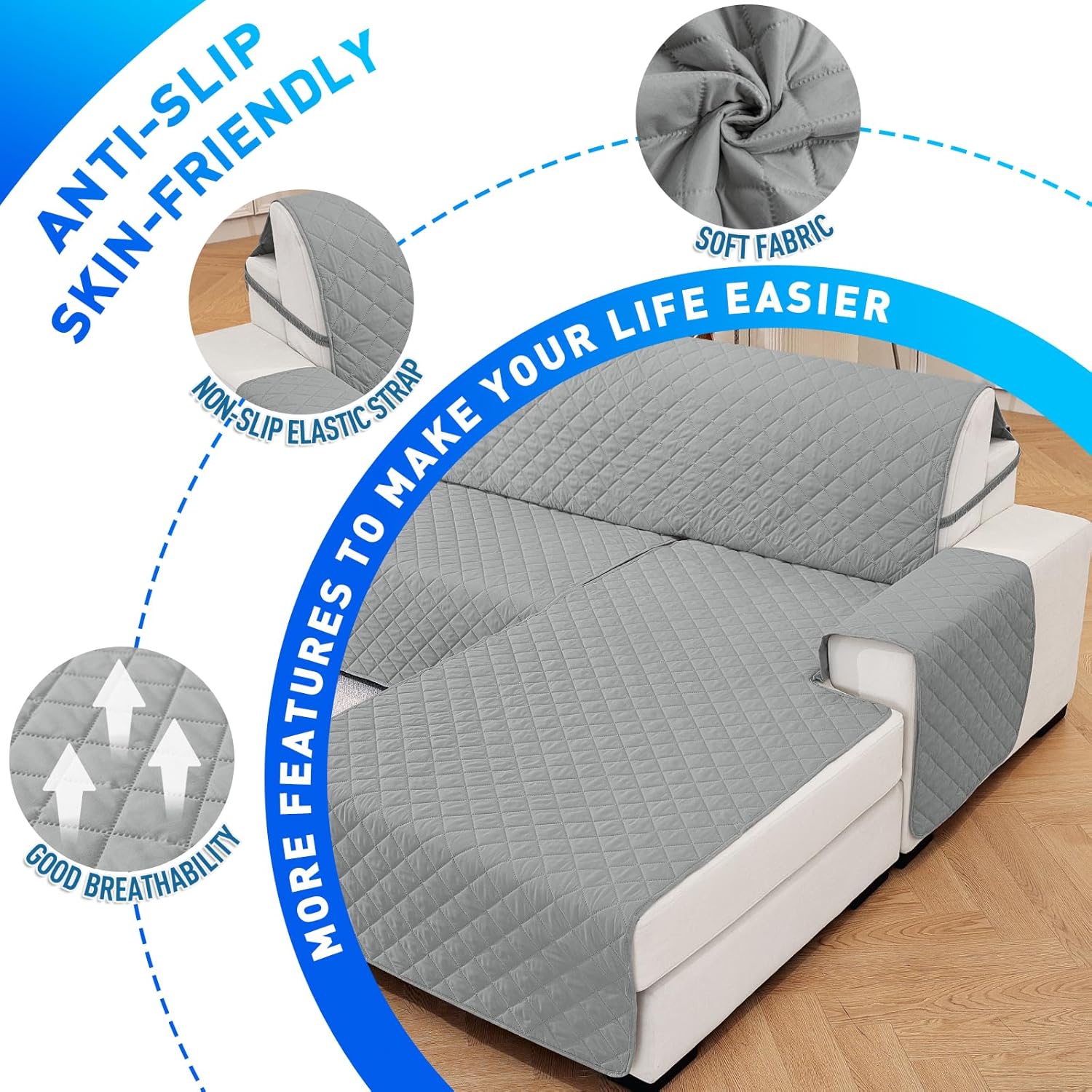 Copridivano Impermeabile 4 Posti con Penisola Grigio - immagine 5