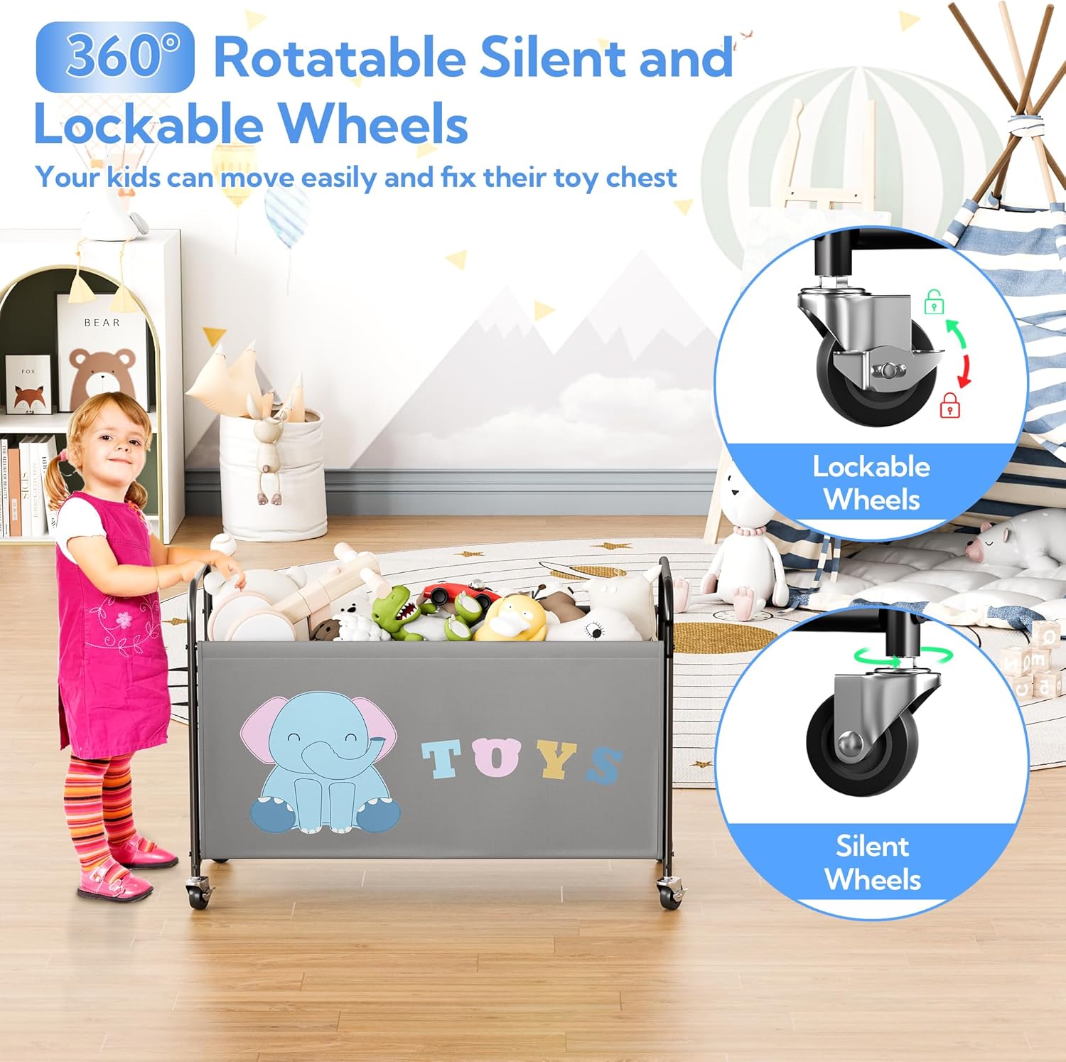 Scatola Porta Giocattoli con Ruote 135L - Grigio - immagine 3