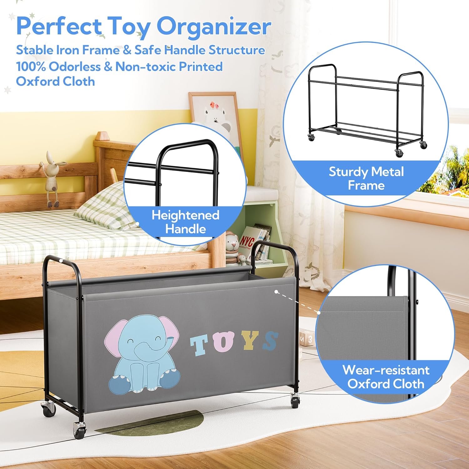 Scatola Porta Giocattoli con Ruote 135L - Grigio - immagine 4