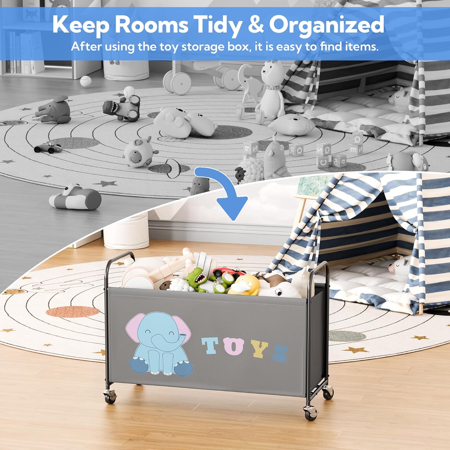Scatola Porta Giocattoli con Ruote 135L - Grigio - immagine 5