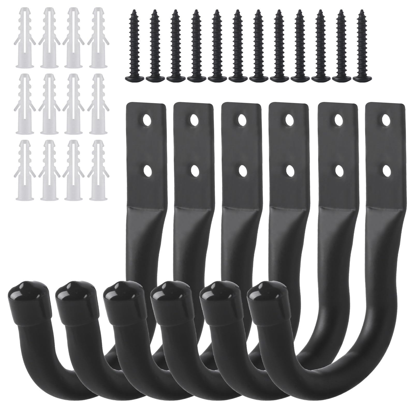 6 Ganci da Muro a J per Garage, Nero