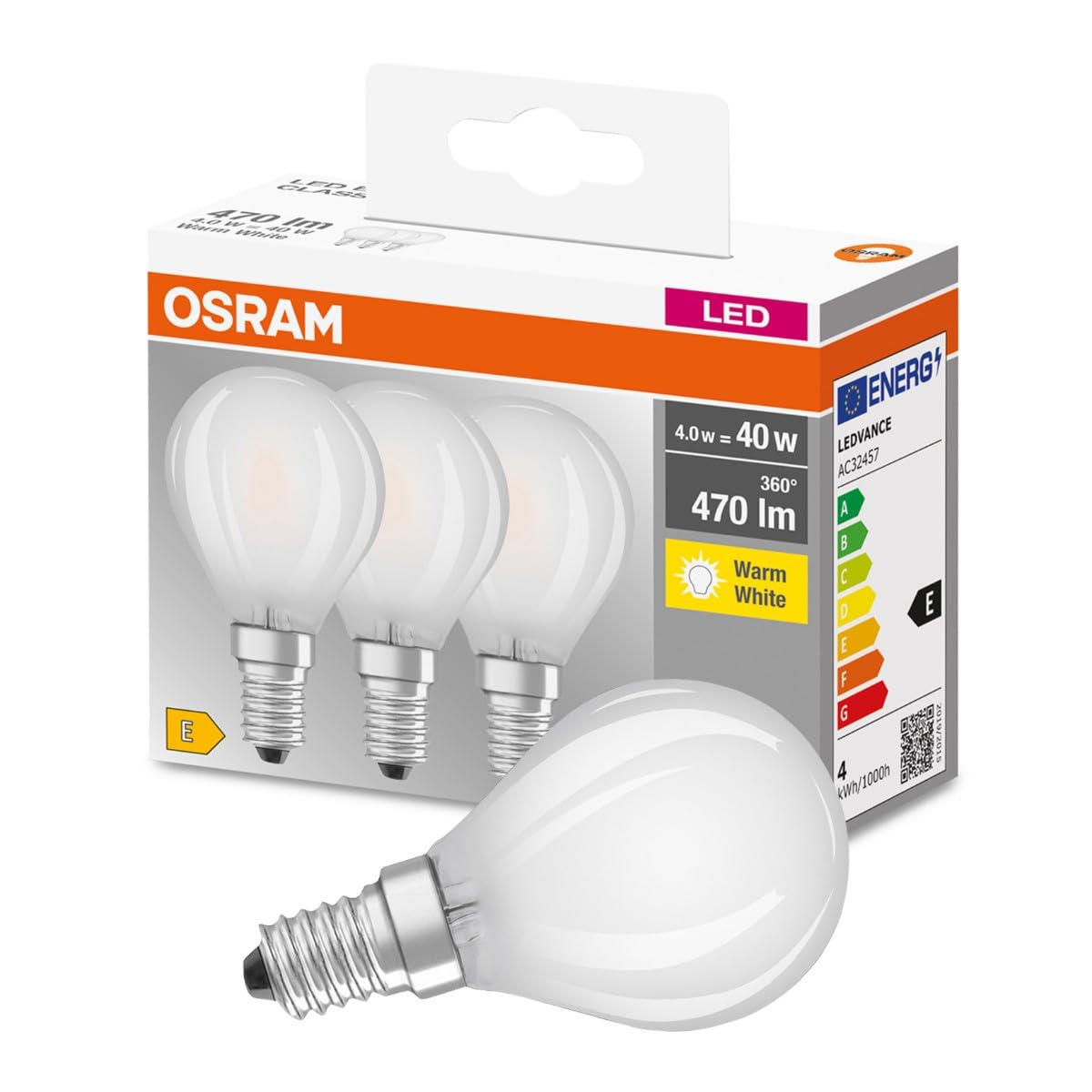 Osram BASE CLAS P Lampada LED E14 40W, Luce Calda