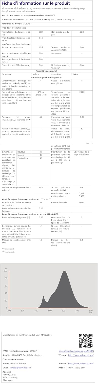 Osram BASE CLAS P Lampada LED E14 40W, Luce Calda - immagine 2
