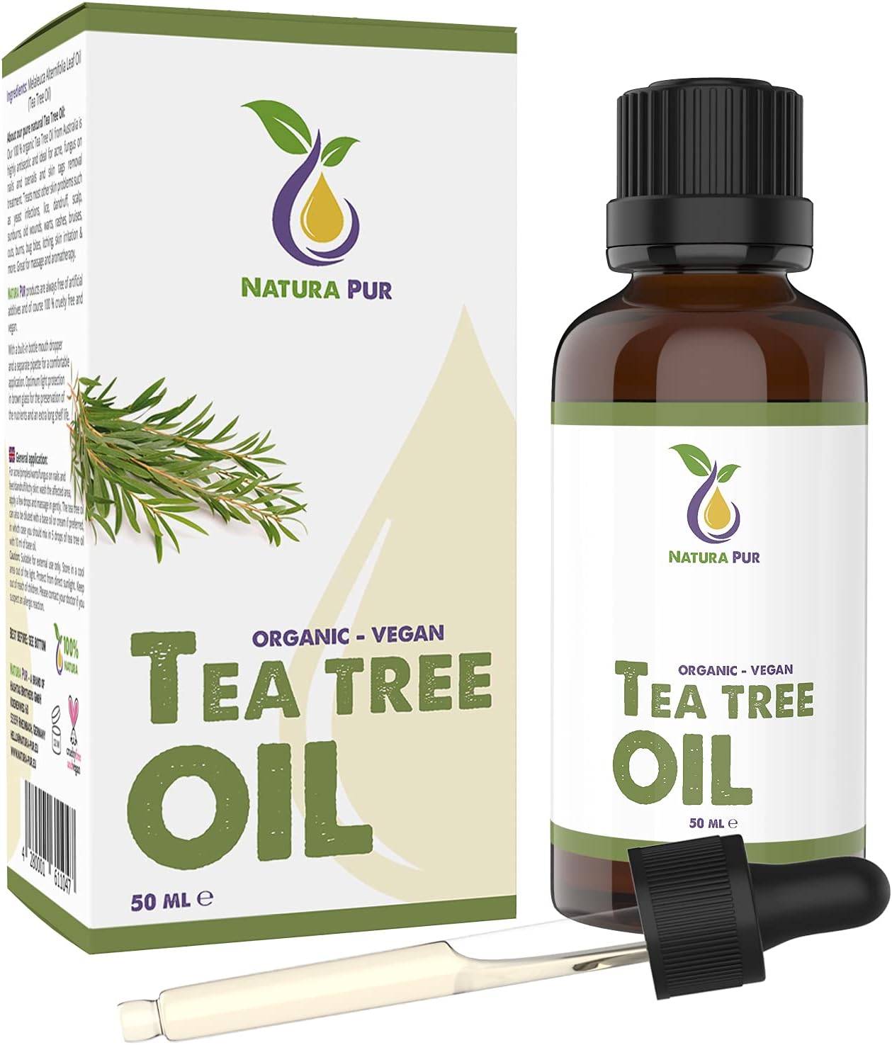 Tea Tree Oil 50ml con Pipetta - Olio Puro Biologico - immagine 1