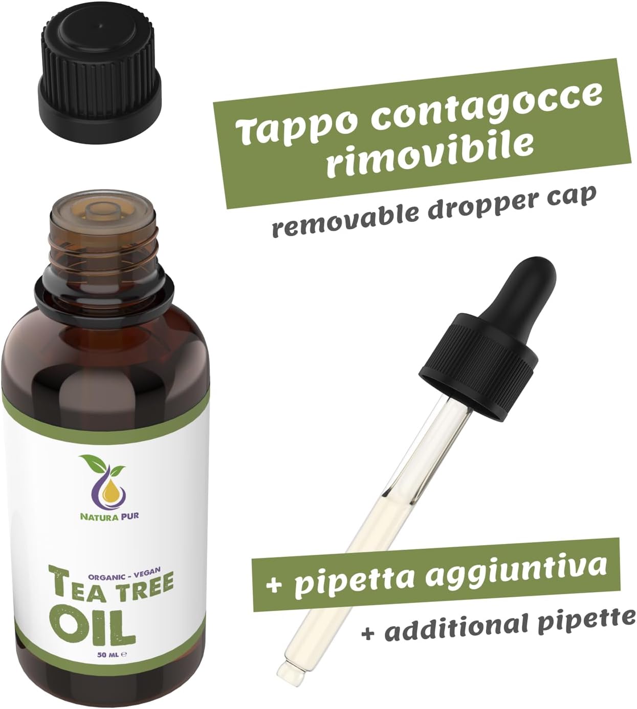 Tea Tree Oil 50ml con Pipetta - Olio Puro Biologico - immagine 2