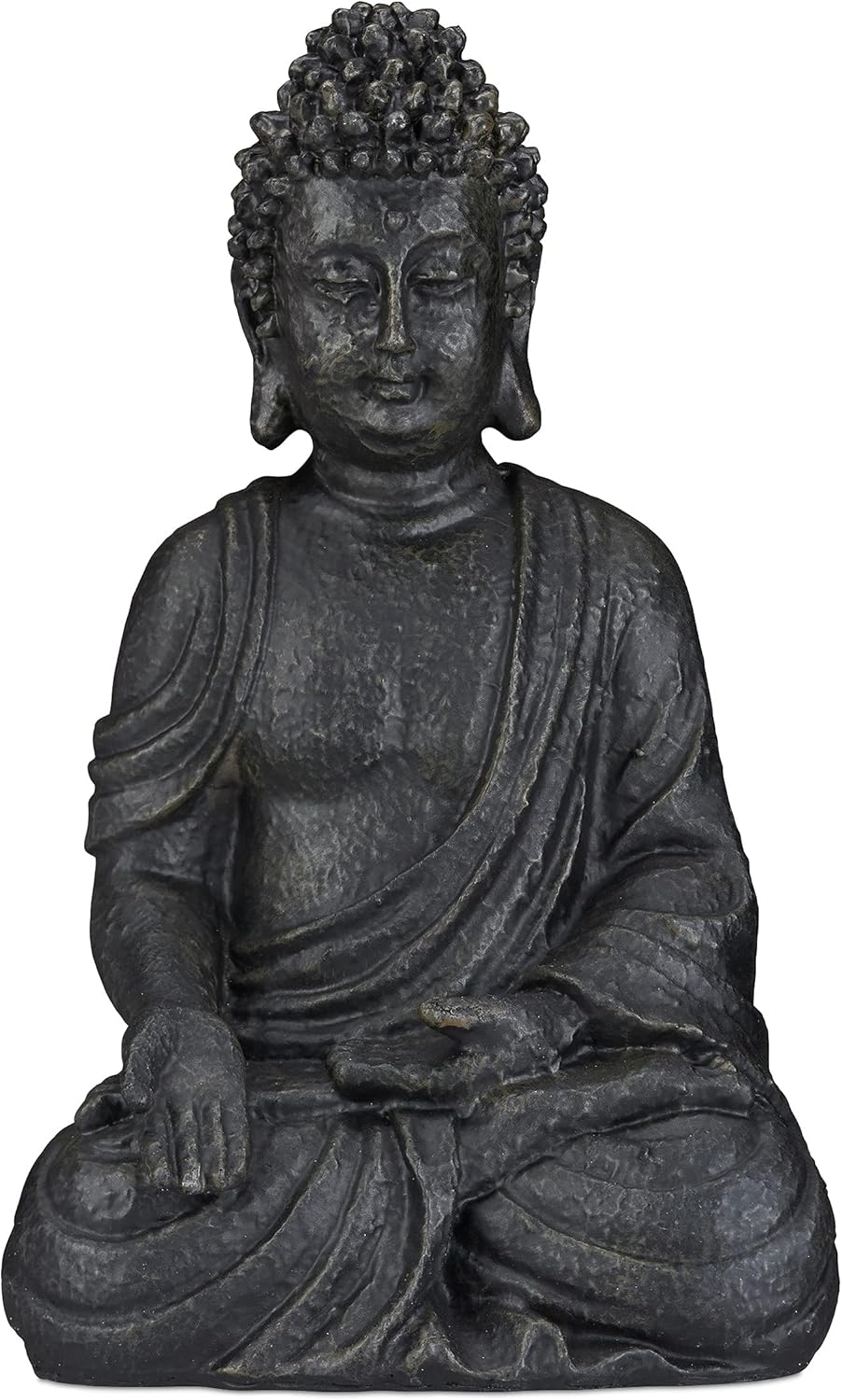 Relaxdays Statua Zen Buddha Seduto XL 40cm, Grigio Scuro - immagine 1