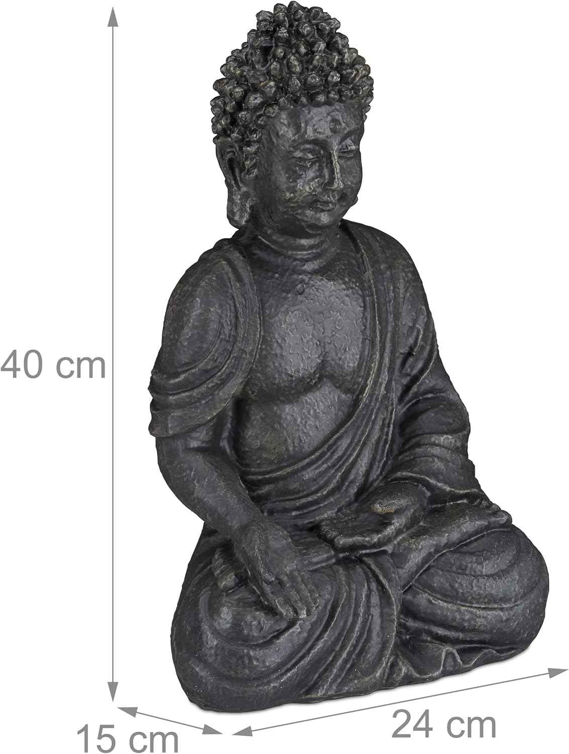Relaxdays Statua Zen Buddha Seduto XL 40cm, Grigio Scuro - immagine 4