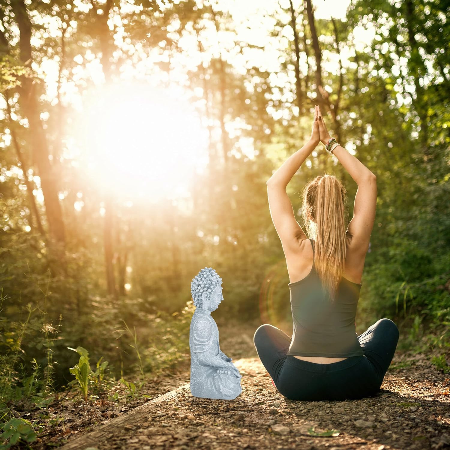 Relaxdays Statua Zen Buddha Seduto XL 40cm, Grigio Scuro - immagine 5