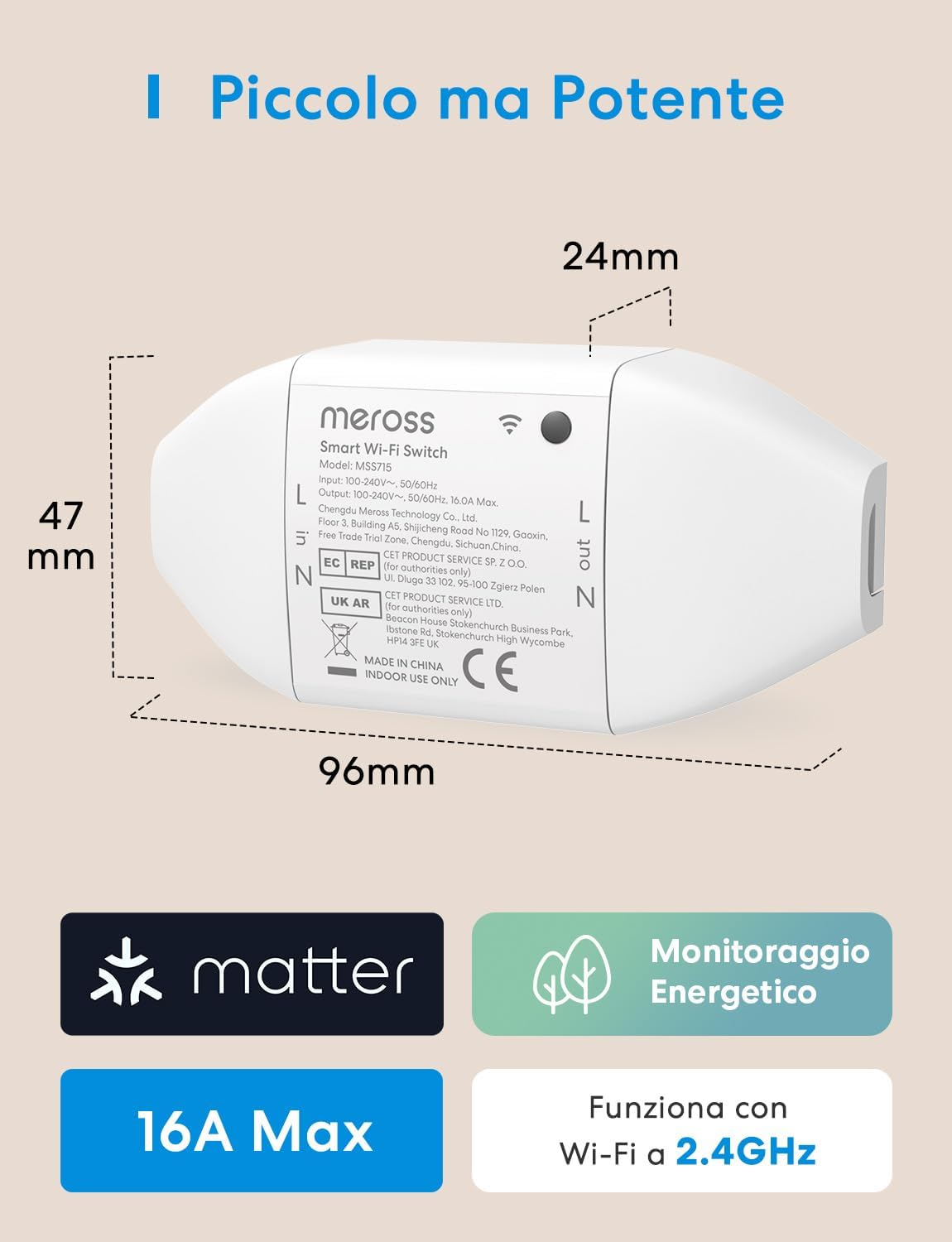 Meross Interruttore WiFi Matter 16A, 2 Pezzi - immagine 5