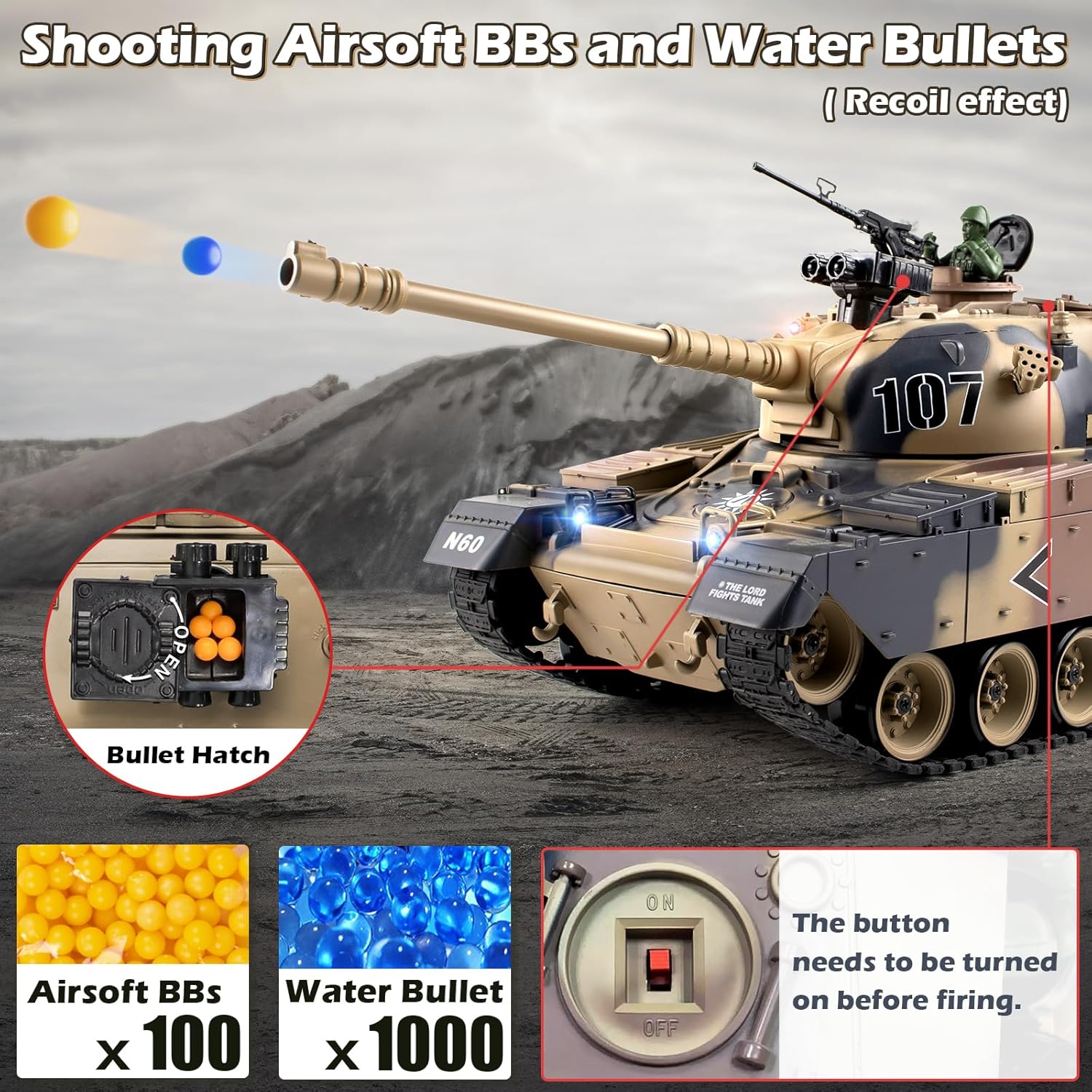 Carro Armato Telecomandato M60 1:18 con Sparo BB - immagine 3