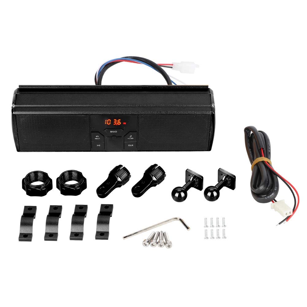 Qiilu Sistema Audio Moto con Manubrio USB, Nero