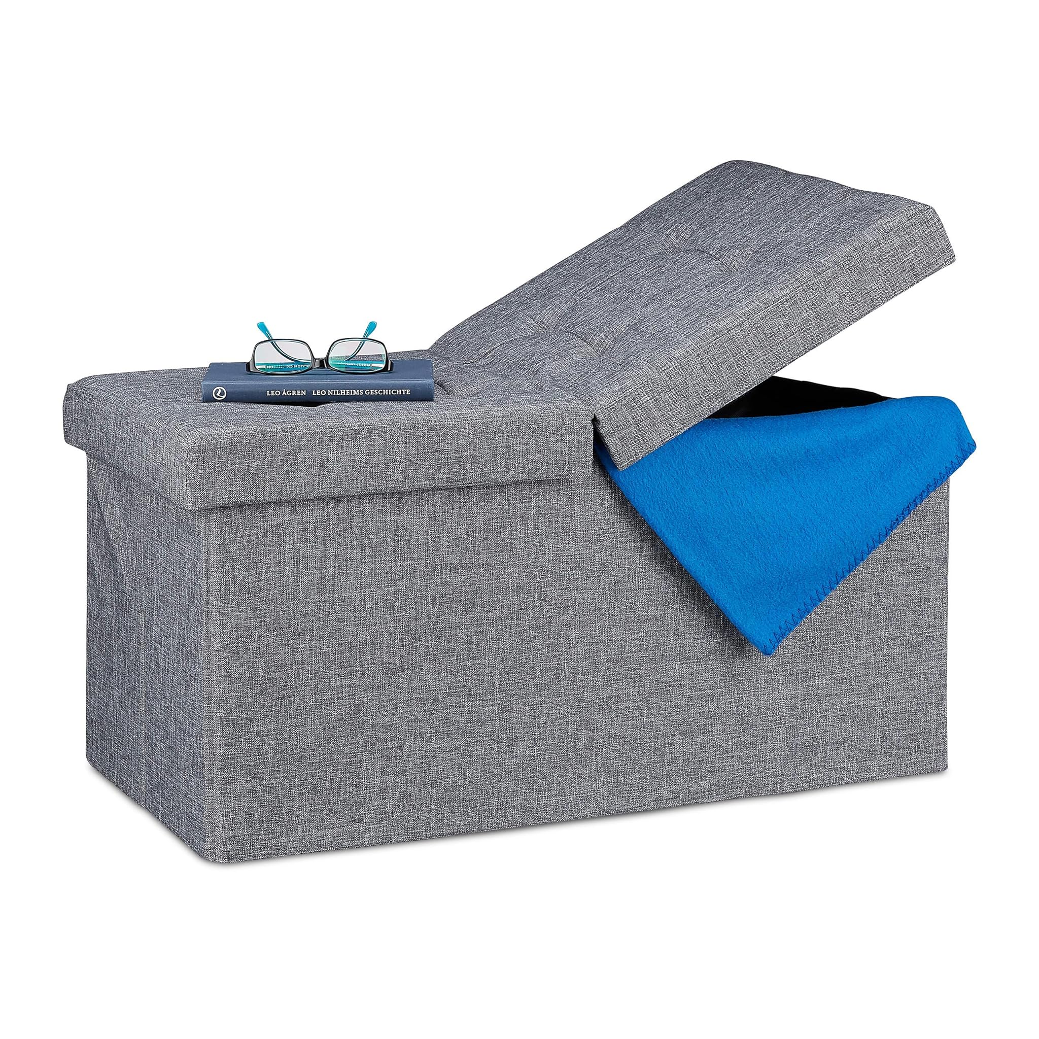 Relaxdays Contenitore Pouf Pieghevole, Grigio Scuro