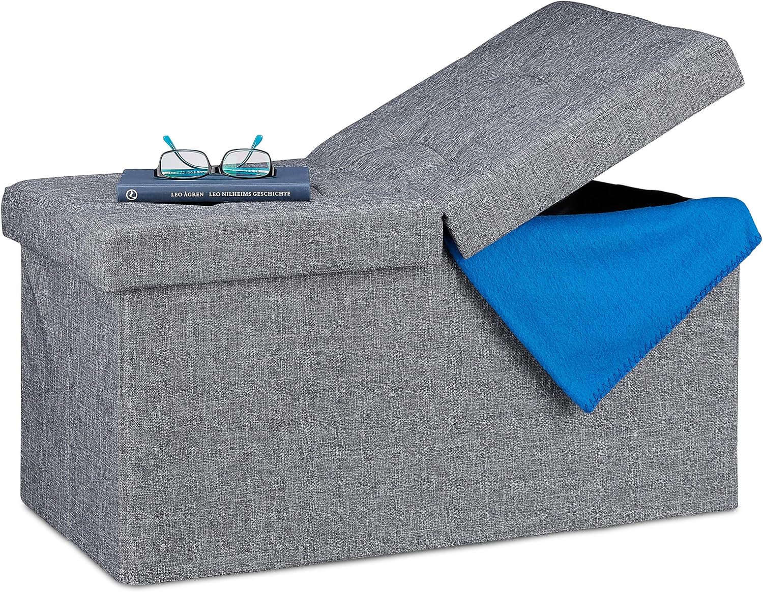 Relaxdays Contenitore Pouf Pieghevole, Grigio Scuro - immagine 1