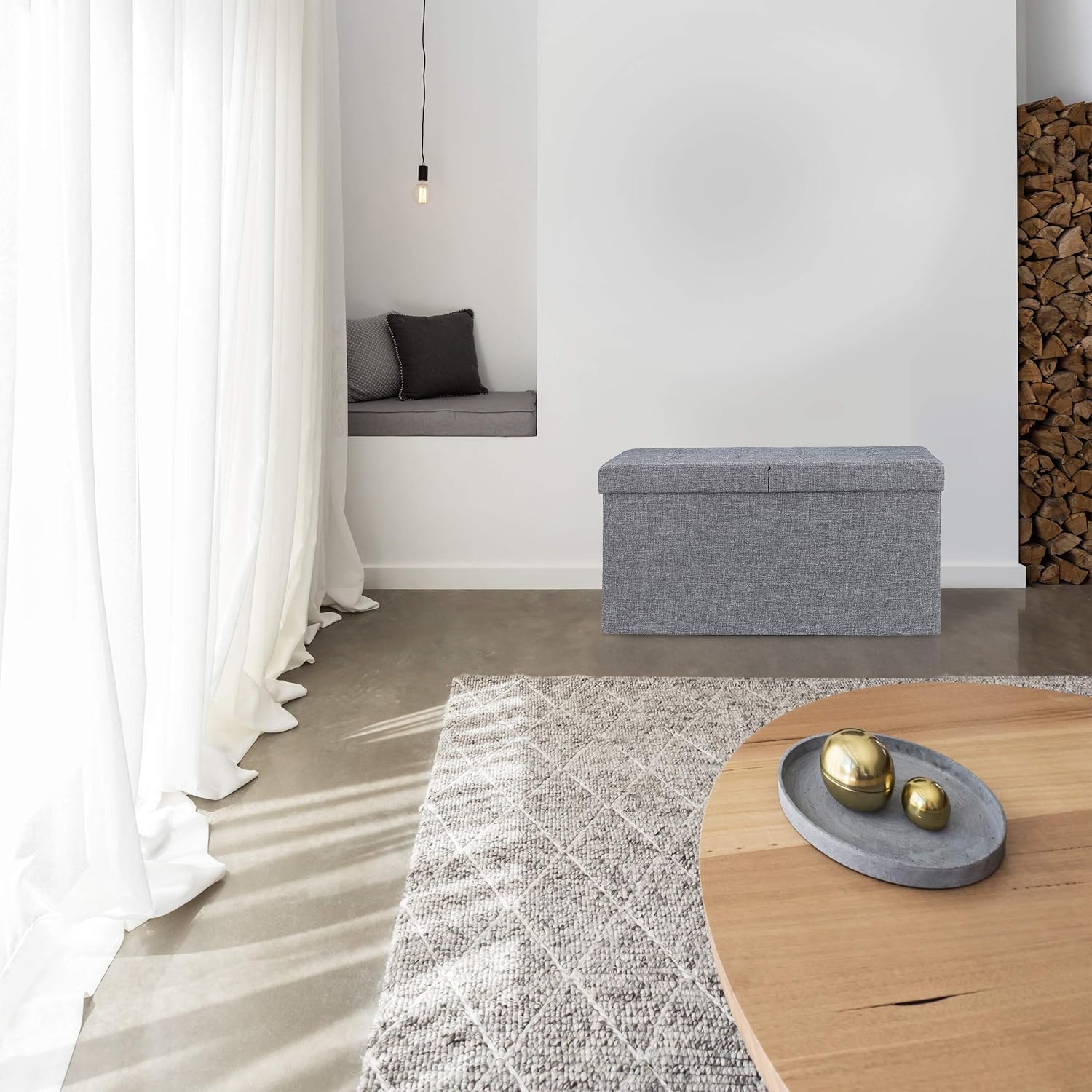 Relaxdays Contenitore Pouf Pieghevole, Grigio Scuro - immagine 2