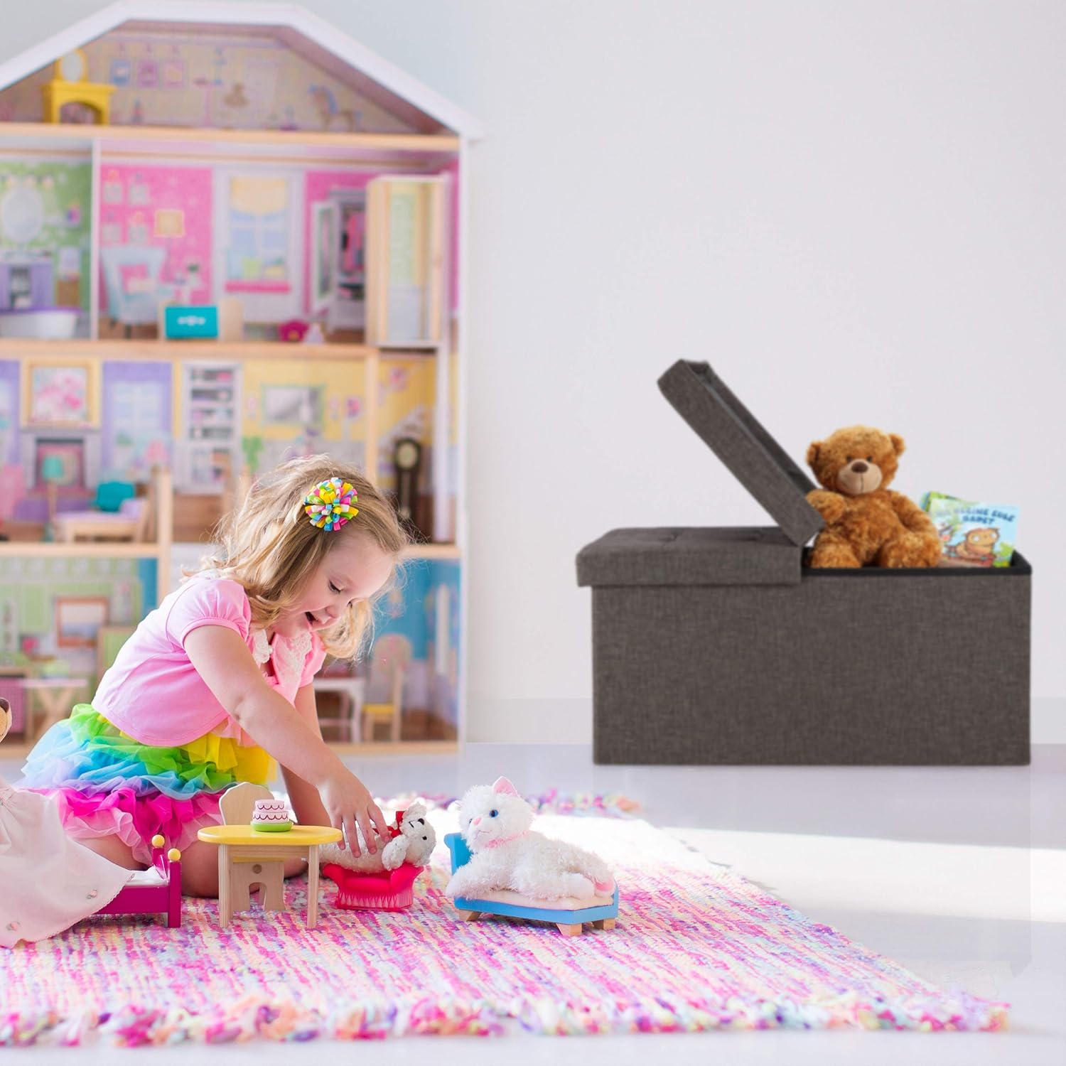 Relaxdays Contenitore Pouf Pieghevole, Grigio Scuro - immagine 4