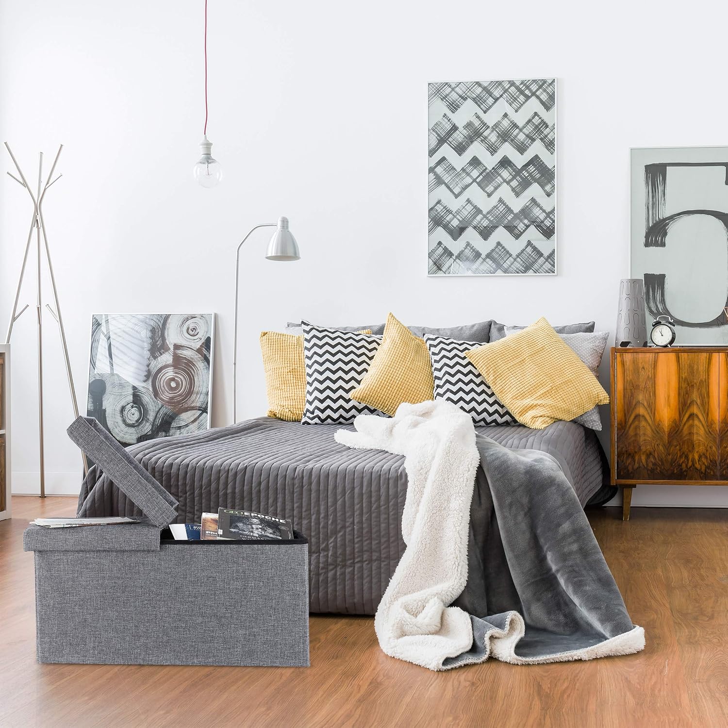 Relaxdays Contenitore Pouf Pieghevole, Grigio Scuro - immagine 5