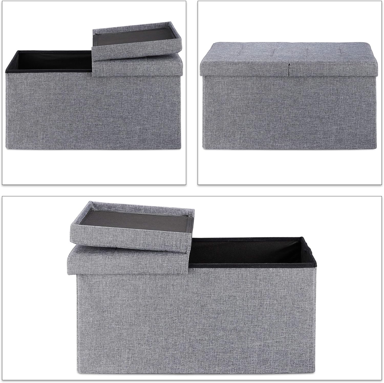 Relaxdays Contenitore Pouf Pieghevole, Grigio Scuro - immagine 7