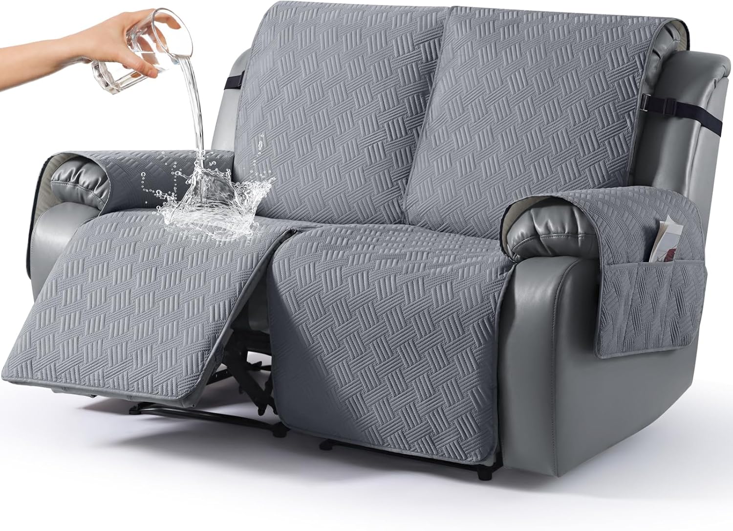 KinCam Copridivano 2 Posti con Braccioli, Grigio Scuro - immagine 1