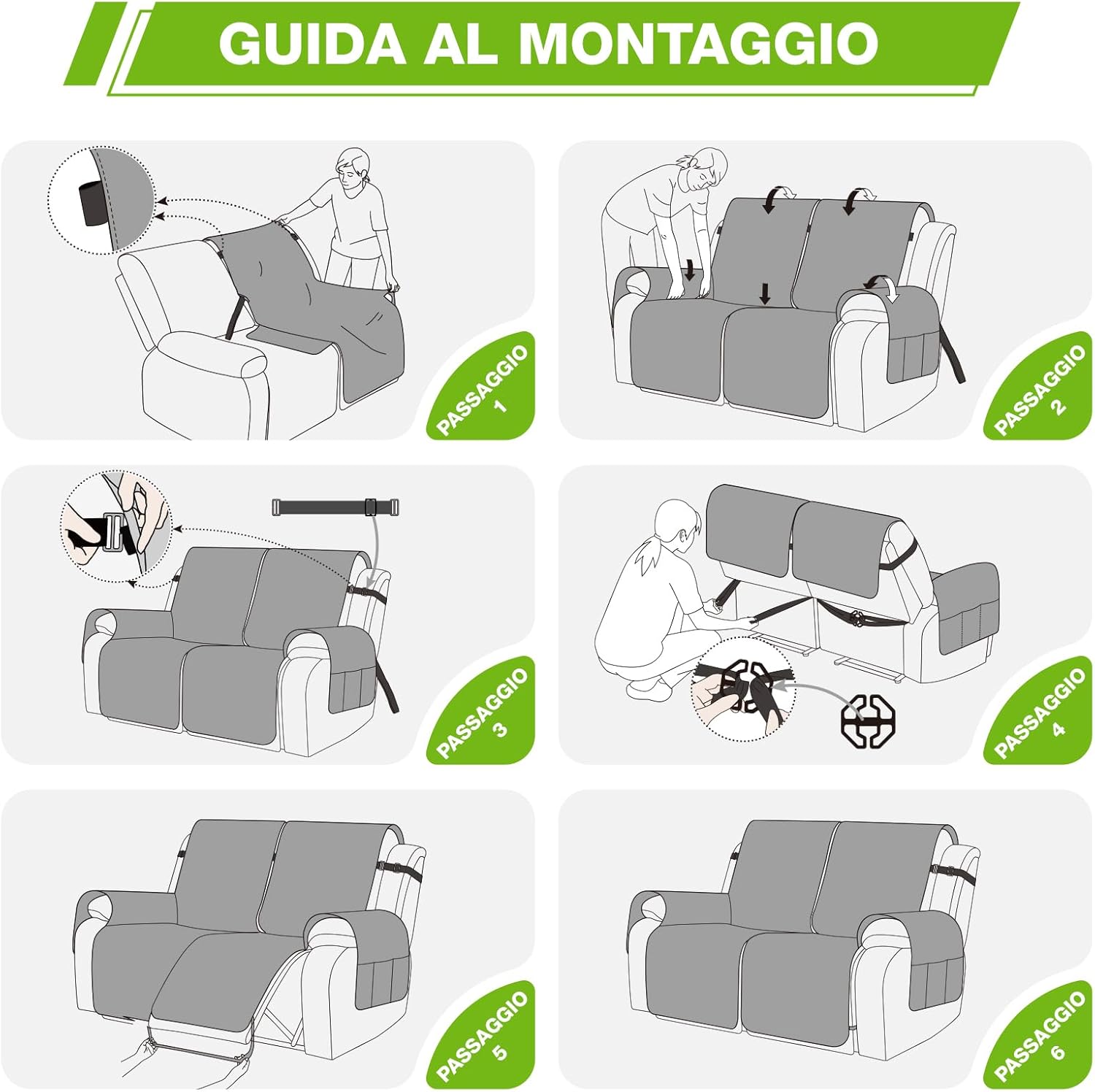 KinCam Copridivano 2 Posti con Braccioli, Grigio Scuro - immagine 5