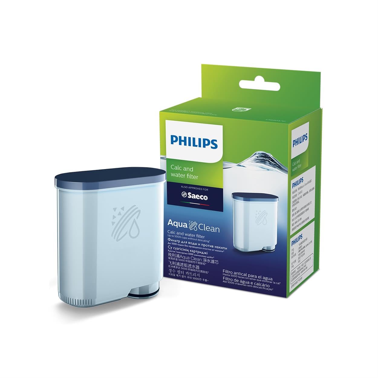 Philips Kitchen Appliances Philips AquaClean CA6903/10 - Filtro per acqua e calcare originale, non decalcificante fino a 5.000 tazze, riduce la formazione di calcare, 1 filtro AquaClean