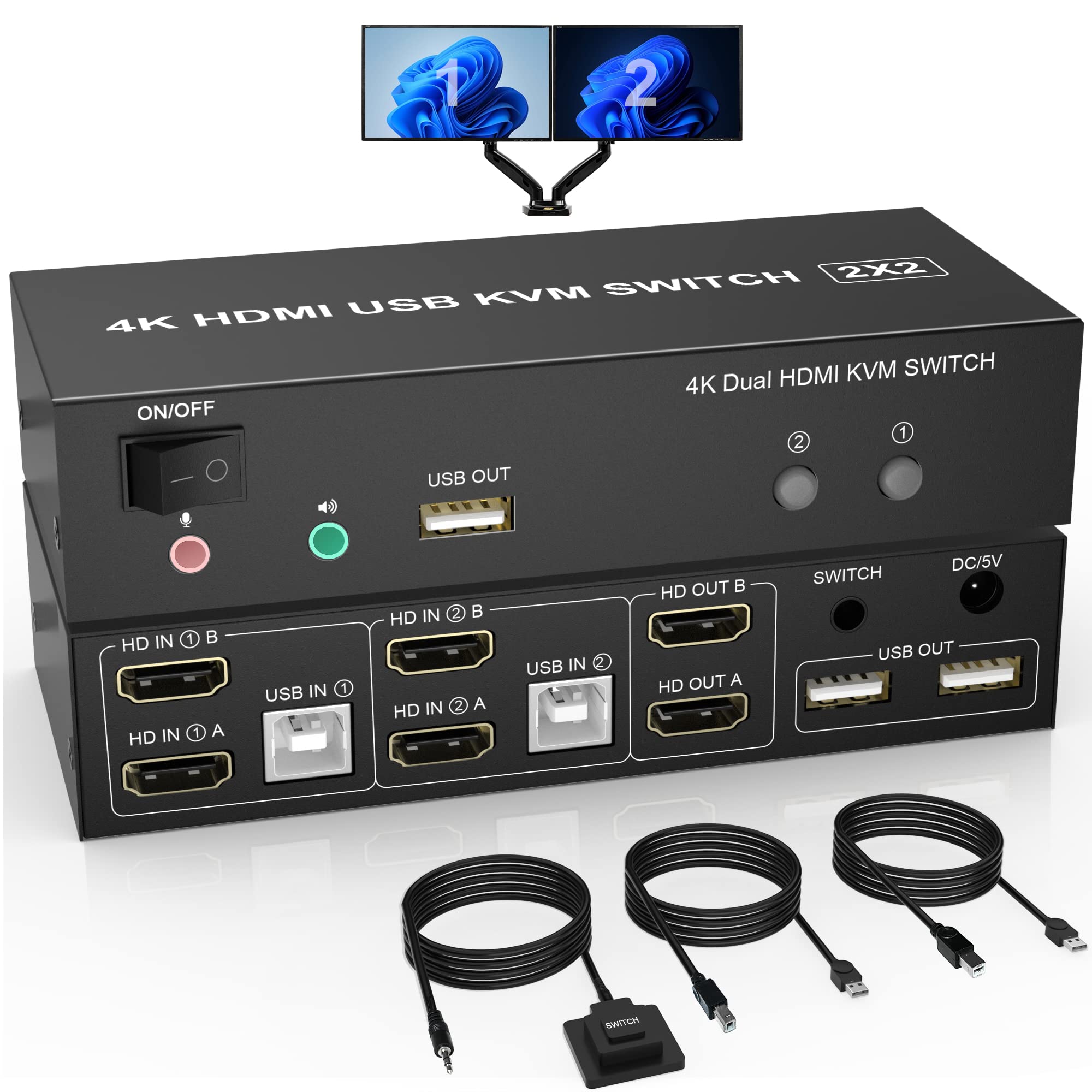 Dual Monitor Switch KVM HDMI 2 Porte 4K@60Hz