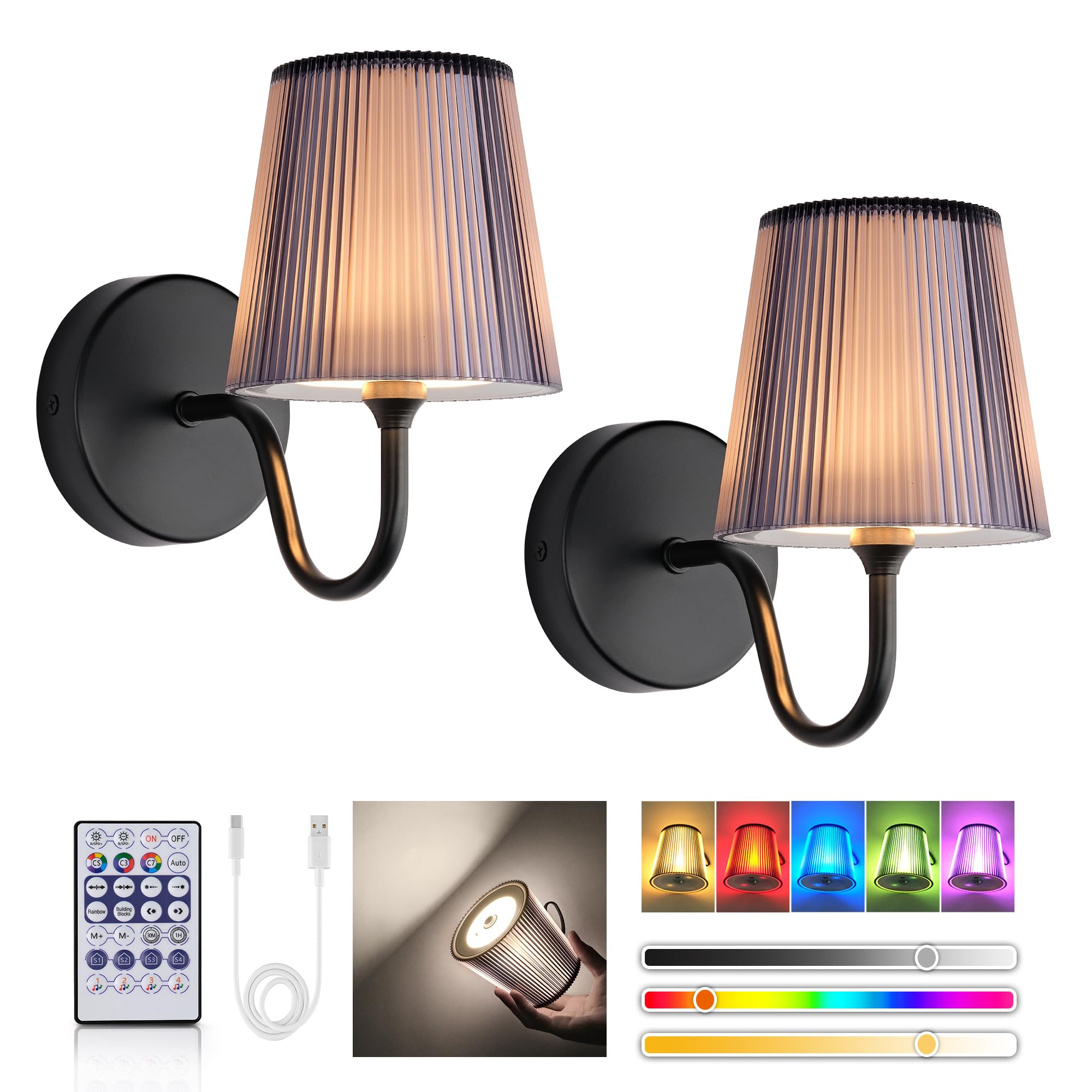 Lampada da parete RGB moderna ricaricabile LuminexDesigns, 2 pezzi