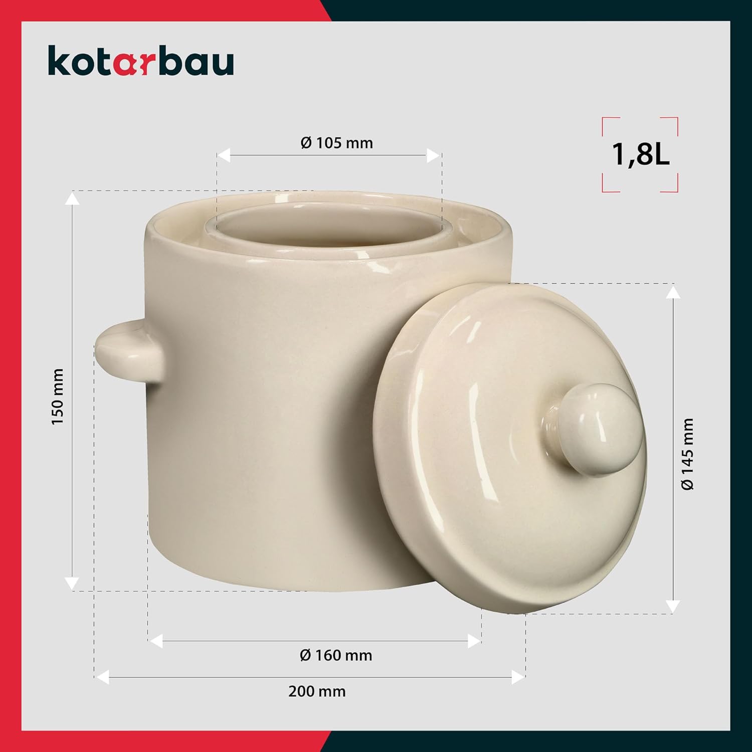 KOTARBAU® Pentola in Terracotta 1,8L con Coperchio - immagine 3