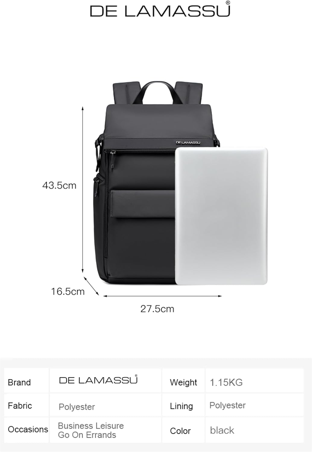 "Felix" Zaino per Computer Portatile 16 Pollici, Nero - immagine 6