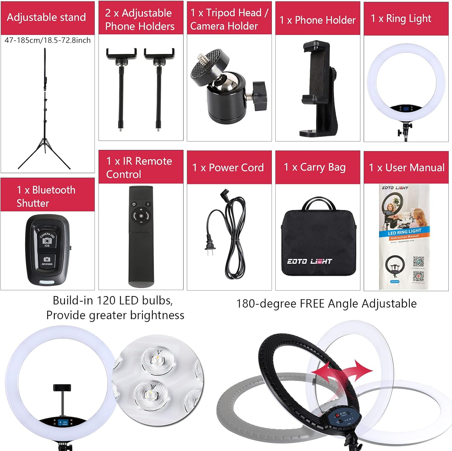 Anello Luce LED 19 Pollici con Treppiede e Bluetooth - immagine 5