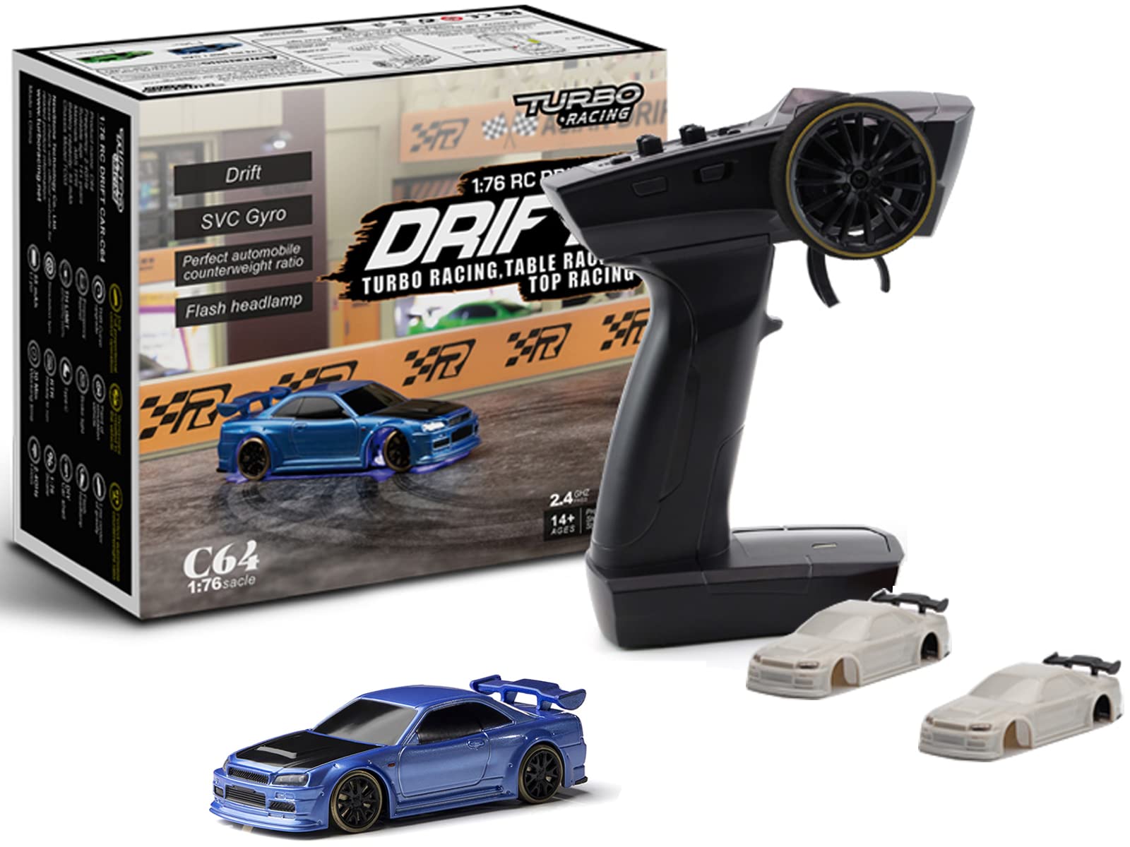 FLYCOLOR Turbo Racing 1:76 Drift RC Auto con Gyro (C64-Blu)