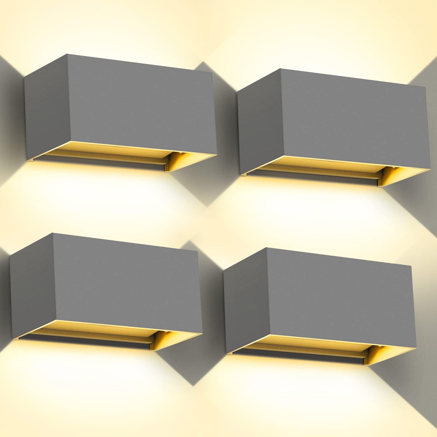 Kingwen 4 Pezzi Applique da Parete 20W IP65 Grigio - immagine 1