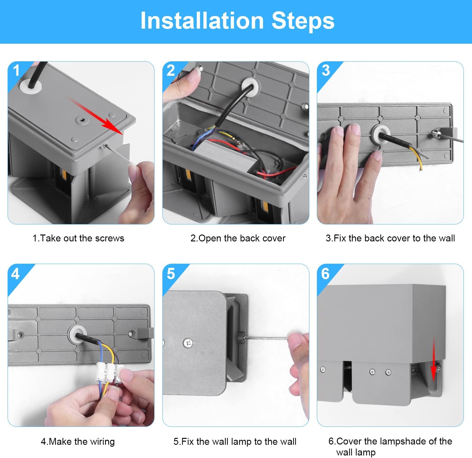 Kingwen 4 Pezzi Applique da Parete 20W IP65 Grigio - immagine 6