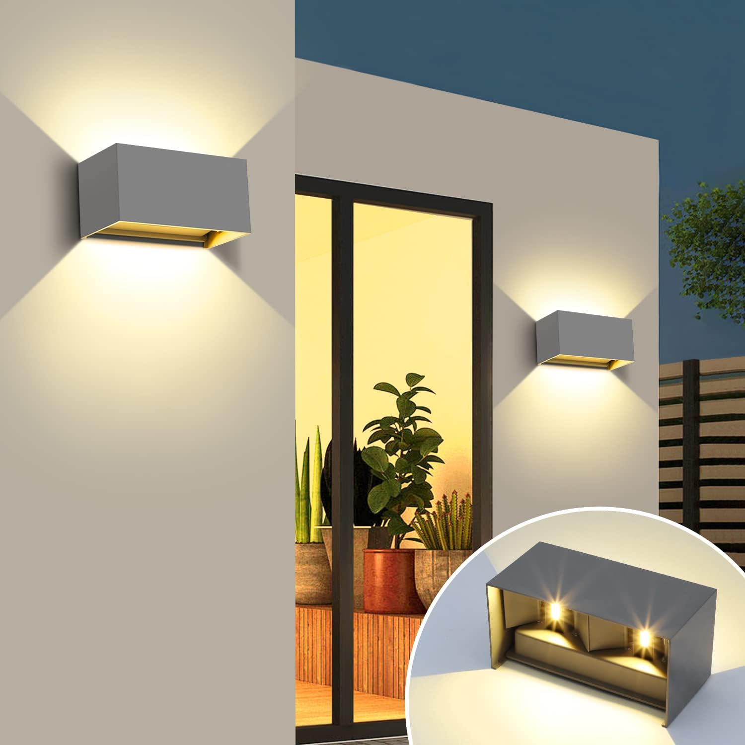 Kingwen 4 Pezzi Applique da Parete 20W IP65 Grigio - immagine 8