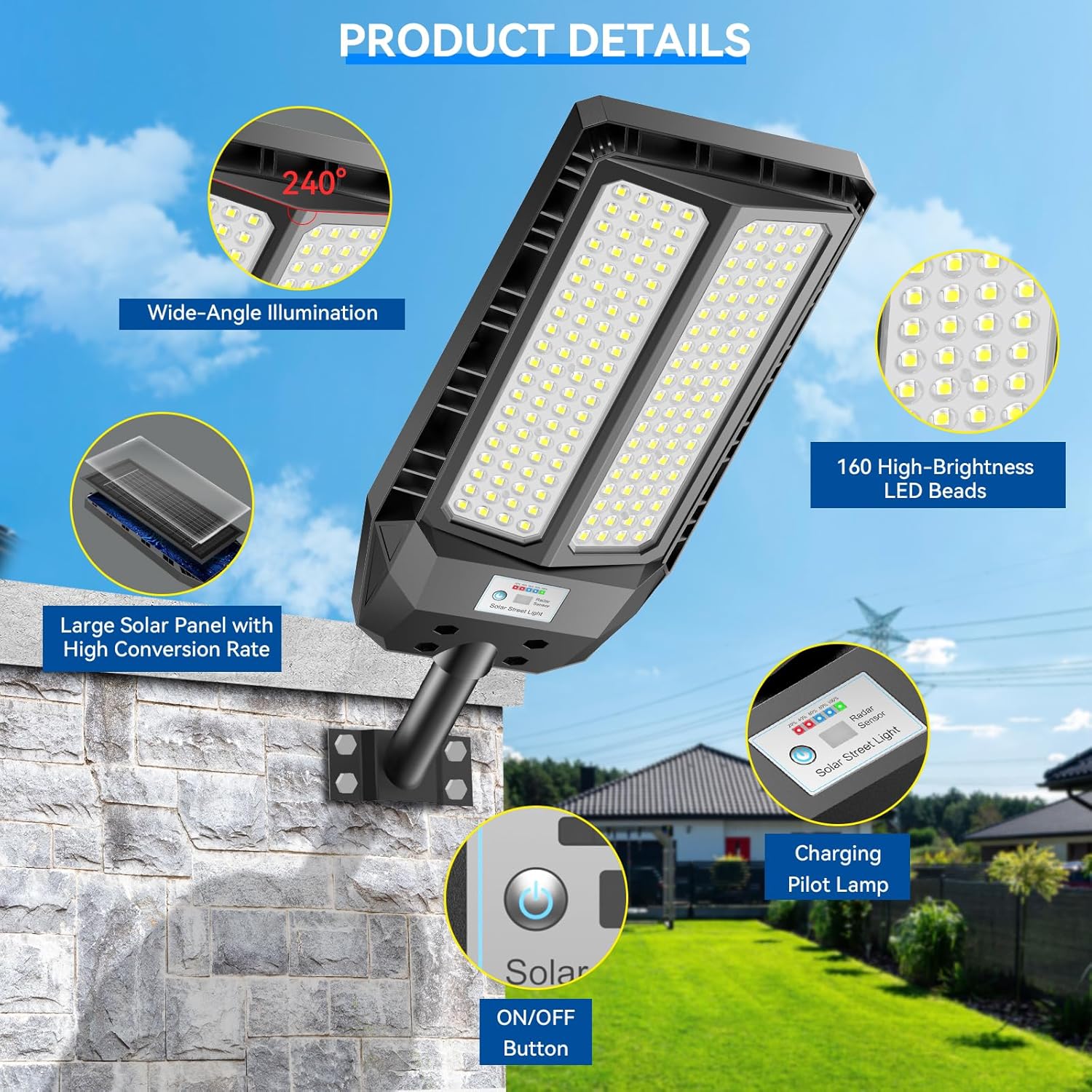 Lampione Solare Led Esterno 4000W*2 con Telecomando - immagine 6