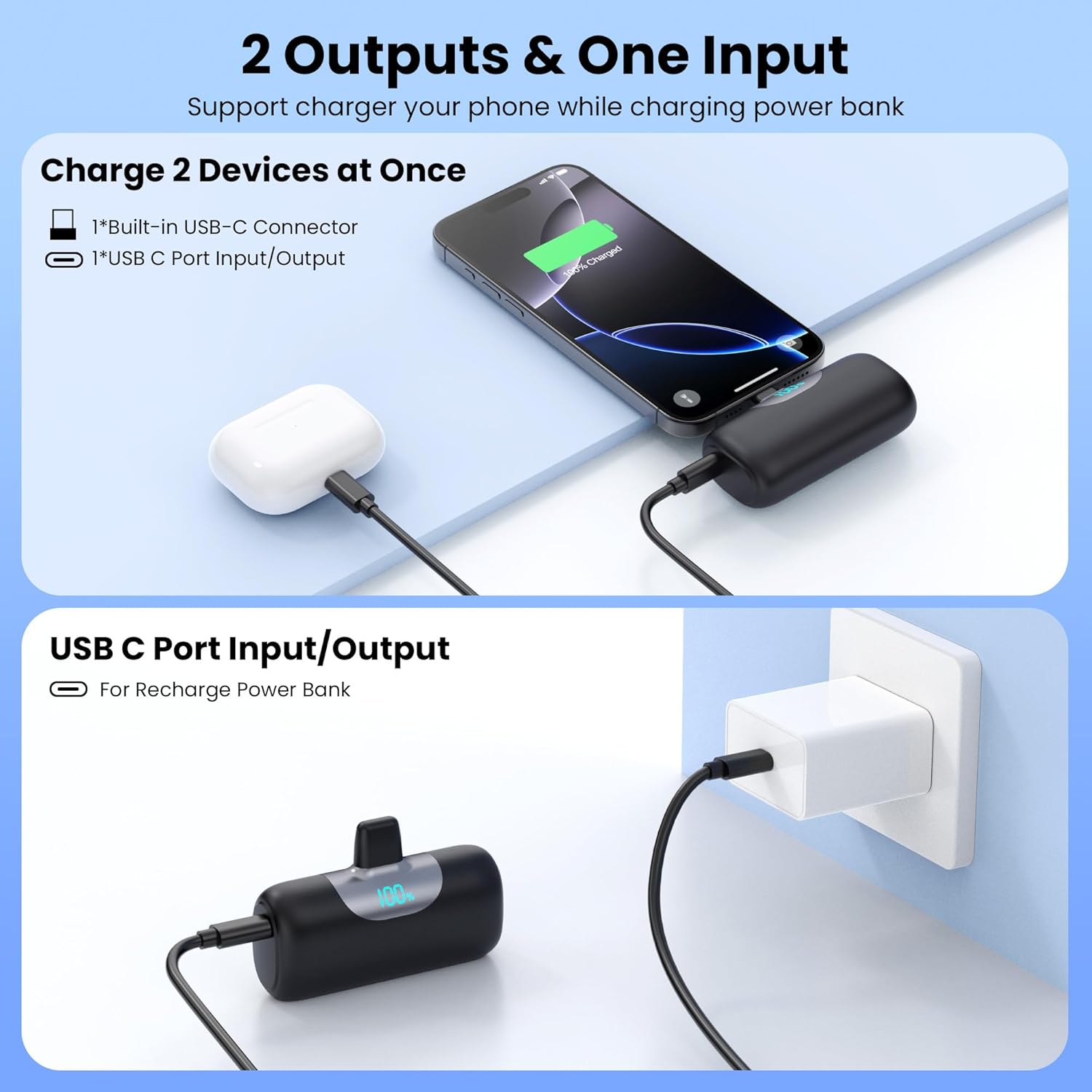Mini Power Bank USB C 5500mAh con LED Display - immagine 4